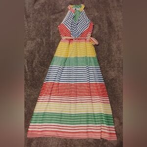 Julia Jordan Knot Halter Rainbow Stripe Dress